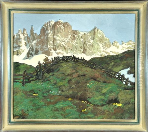 Rosengarten In Den Dolomiten Oil Painting by Hugo Hodiener (Hodina)