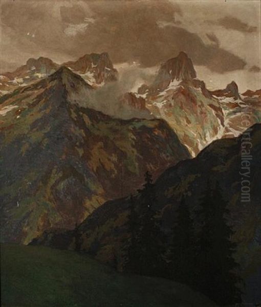 Misty Mountains Oil Painting by Hugo Hodiener (Hodina)