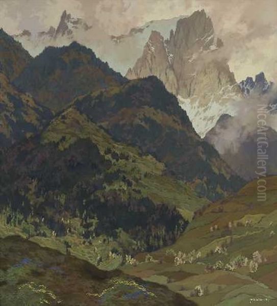 Gebirgslandschaft Oil Painting by Hugo Hodiener (Hodina)