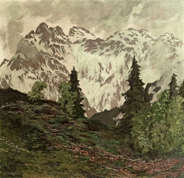 Bergfruhling Im Wettersteingebirge Oil Painting by Hugo Hodiener (Hodina)