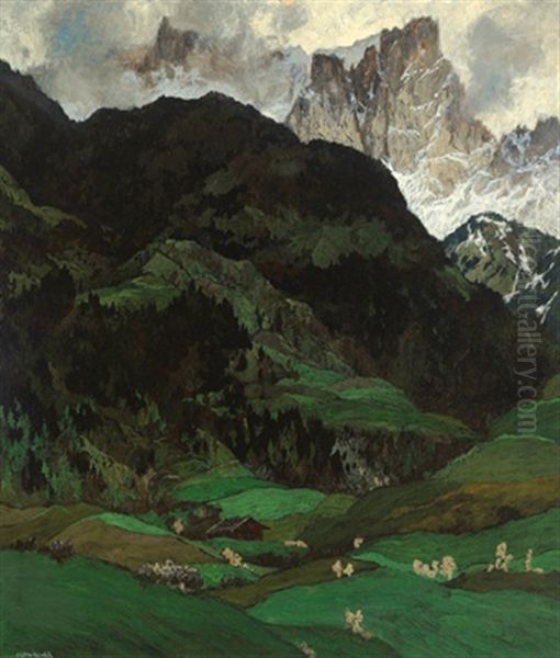 Bergfruhling Oil Painting by Hugo Hodiener (Hodina)