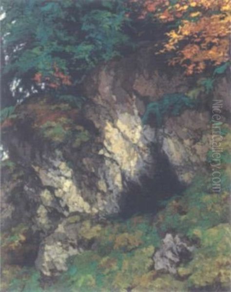 Felswand Mit Hohle Oil Painting by Hugo Hodiener (Hodina)