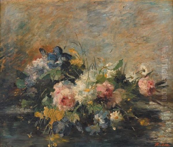 Bouquet De Fleurs Oil Painting by Marie (Mme. Beloux-Hodieux) Hodieux