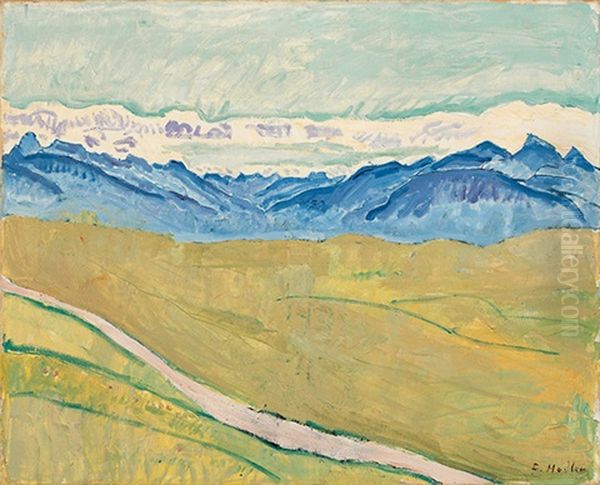 Walliser Landschaft - Blick Von Crans Montana Talaufwarts Oil Painting by Ferdinand Hodler