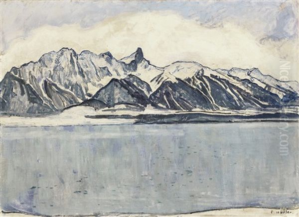 Thunersee Mit Stockhornkette Im Winter Oil Painting by Ferdinand Hodler