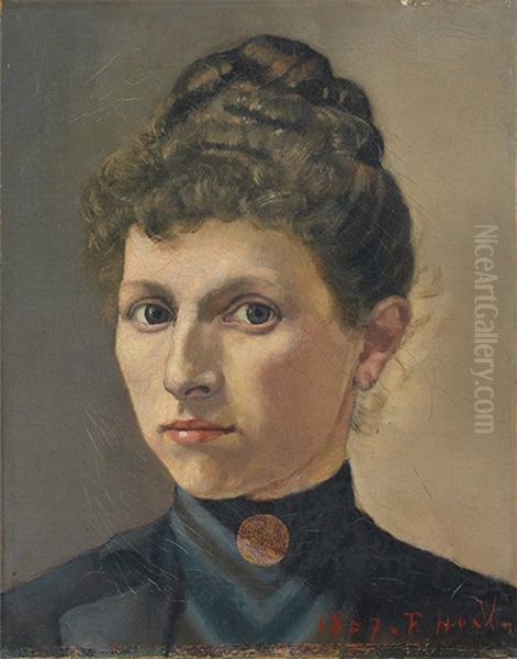 Bildnis Einer Frau Mit Hochgesteckten Haaren - Bildnis Einer Unbekannten Oil Painting by Ferdinand Hodler