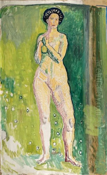 Stehender Frauenakt, 'die Quelle' Oil Painting by Ferdinand Hodler