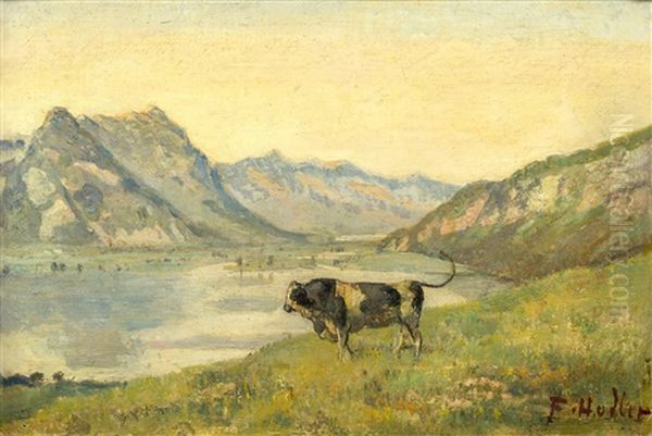 Thuner- Und Brienzersee Mit Freiburgerstier Oil Painting by Ferdinand Hodler