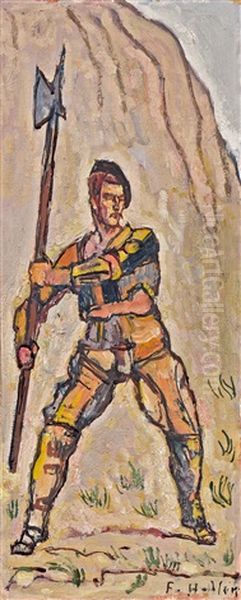 Krieger Mit Hellebarde Aus Der Ruckzug Von Marignano Oil Painting by Ferdinand Hodler