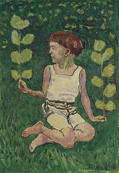 Sitzender Knabe Mit Zweigen Oil Painting by Ferdinand Hodler