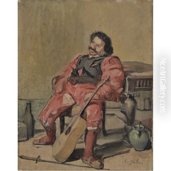 Sitzender Mann Mit Gitarre (sitting Man With Guitar) Oil Painting by Ferdinand Hodler