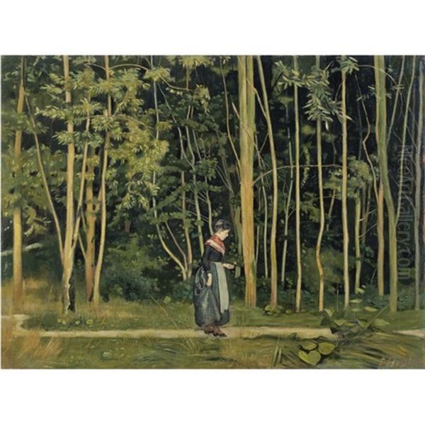 Spaziergang Am Waldrand (walk Along The Border Of A Wood) Oil Painting by Ferdinand Hodler