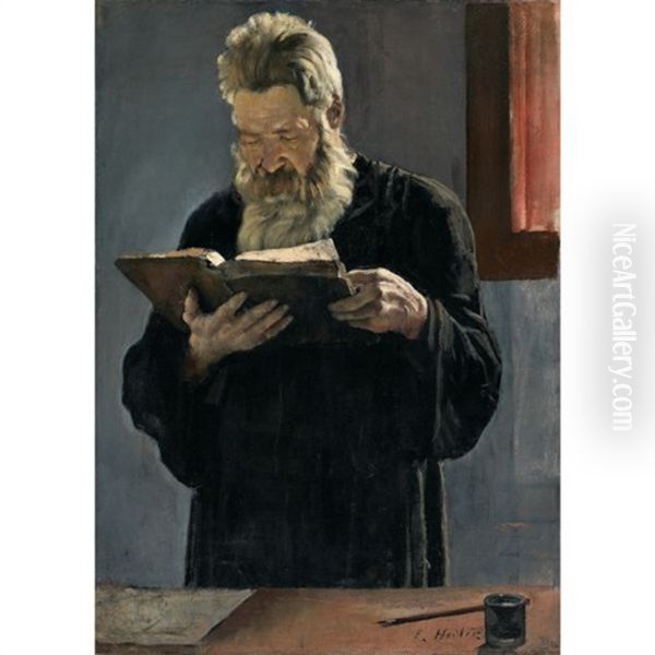 Lesender Pfarrer (reading Priest) (+ Bildnis Einer Jungen Frau (portrait Of A Young Lady); Verso) Oil Painting by Ferdinand Hodler