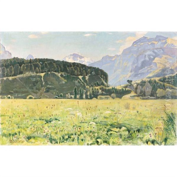 Sommerlandschaft Bei Interlaken (summer Landscape Near Interlaken) Oil Painting by Ferdinand Hodler