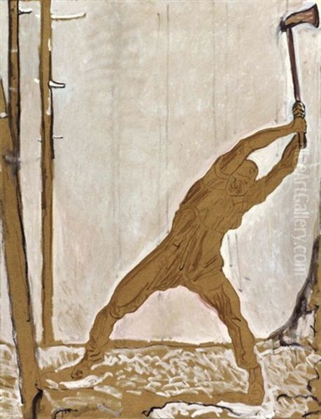 Der Holzfaller (the Wood Cutter) Oil Painting by Ferdinand Hodler