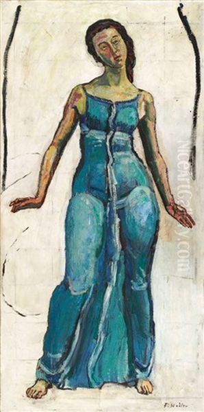 Studie Zu Blick In Die Unendlichkeit, Zur Figur Aussen Rechts Oil Painting by Ferdinand Hodler