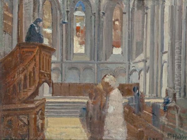 Innenansicht Der Kathedrale St. Pierre (genf) (interior Of St. Pierre Cathedral - Geneva) Oil Painting by Ferdinand Hodler