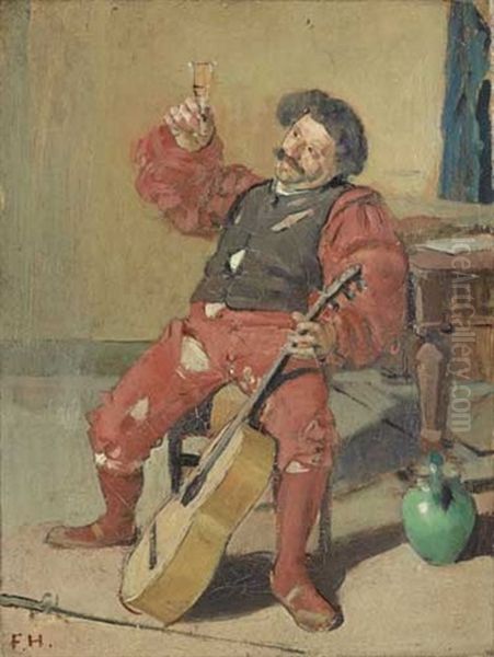 Trinkender Landsknecht Mit Gitarre by Ferdinand Hodler