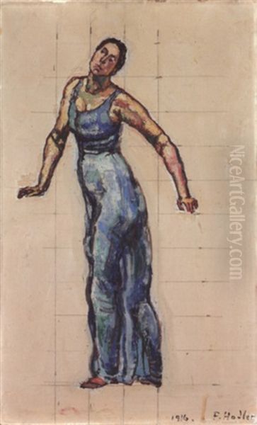 Blick In Die Unendlichkeit, Zur Zweiten Figure Von Links Oil Painting by Ferdinand Hodler