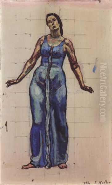 Blick In Die Unendlichkeit, Zur Vierten Figure Von Links Oil Painting by Ferdinand Hodler