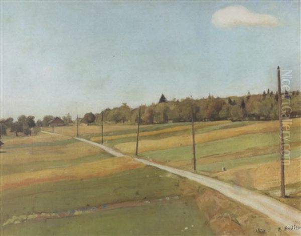 Feldweg Mit Telegraphenmasten Oil Painting by Ferdinand Hodler