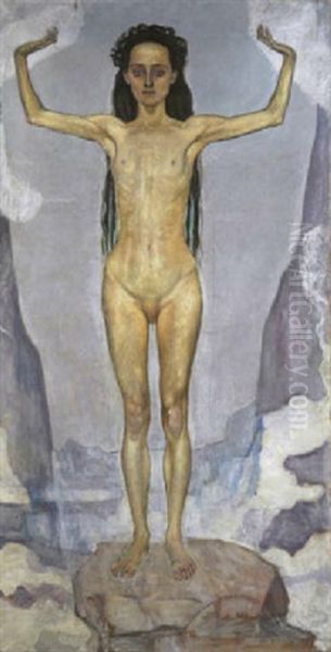 Le Jour - Version A Une Figure Oil Painting by Ferdinand Hodler