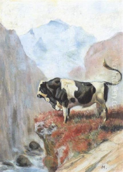 Freiburger Stier Vor Jungfraumassiv Oil Painting by Ferdinand Hodler