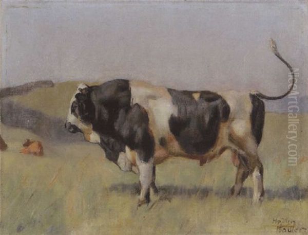 Le Taureau - Fleckstier Auf Der Weide Oil Painting by Ferdinand Hodler