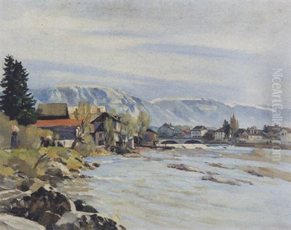 Die Arvebrucke Bei Carouge Oil Painting by Ferdinand Hodler