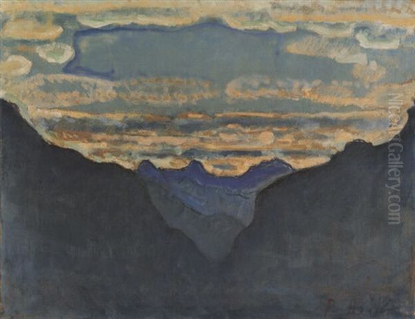 Mondnacht - Jungfrau, Monche, Eiger Oil Painting by Ferdinand Hodler