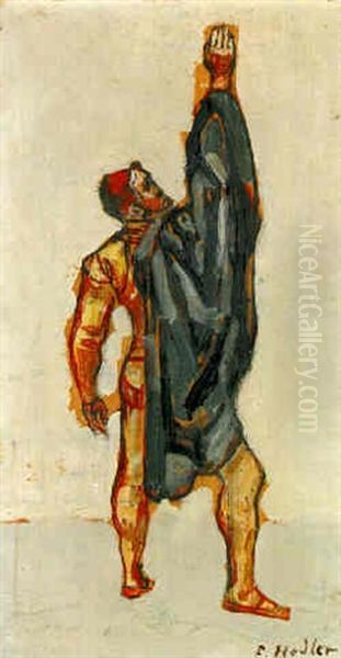 Schworender (preliminary Study For Einmutigkeit) Oil Painting by Ferdinand Hodler