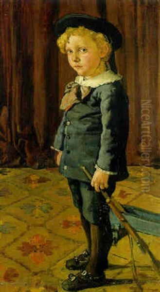 Portrait Otto Keller Mit Luftgewehr Oil Painting by Ferdinand Hodler