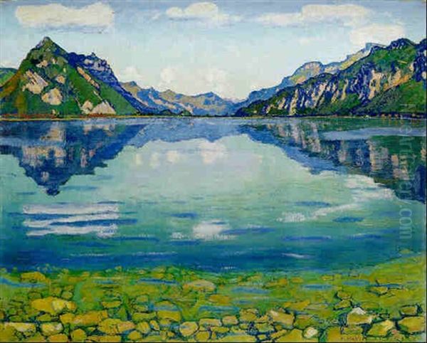 Thunersee Mit Grundspiegelung Oil Painting by Ferdinand Hodler