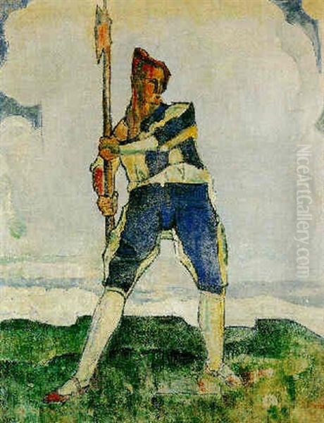 Krieger Mit Hellebarde Oil Painting by Ferdinand Hodler