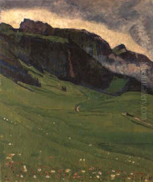 Blick Von Sigriswil Gegen Osten Mit Dem Felsgrat Uber Dem Justistal Oil Painting by Ferdinand Hodler