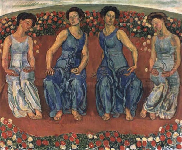 Heilige Stunde (fassung Mit 4 Figuren) Oil Painting by Ferdinand Hodler