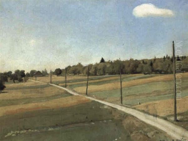 Feldweg Mit Telegraphmasten Oil Painting by Ferdinand Hodler