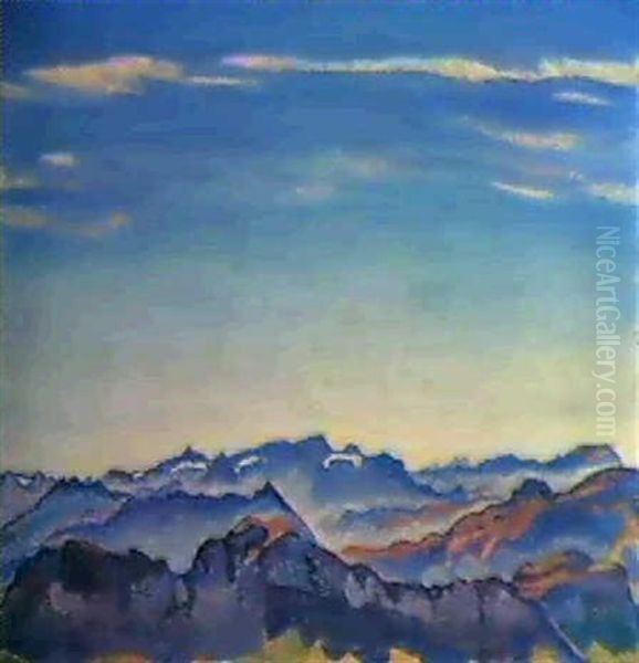 Die Waadtlander Alpen, Von Den Rochers-de-naye Aus Gesehen Oil Painting by Ferdinand Hodler