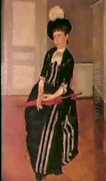 Bertha Stucki Mit Federhut Und Rotem Schirm Oil Painting by Ferdinand Hodler