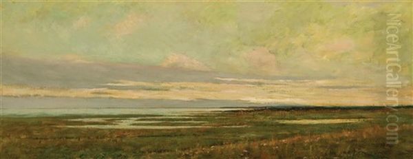 Sunset On The Marshes - Cape Cod Oil Painting by Arthur Hoeber