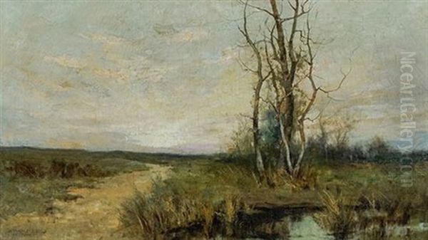 Path Beside A Pond At Sunset Oil Painting by Arthur Hoeber