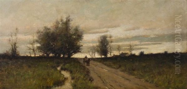 Cart On Path Pastoral Landscape Oil Painting by Arthur Hoeber