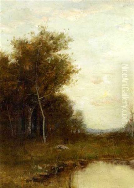 Landscape View Of Woods And A Pond Oil Painting by Arthur Hoeber