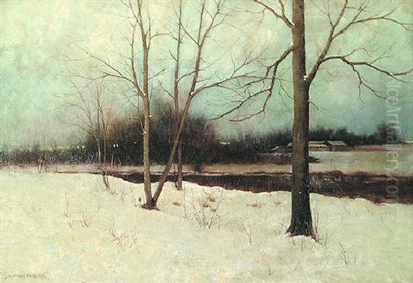 Stream In Winter Oil Painting by Arthur Hoeber