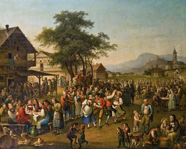 Bauerntanz Oil Painting by Johann Nepomuk Hoechle