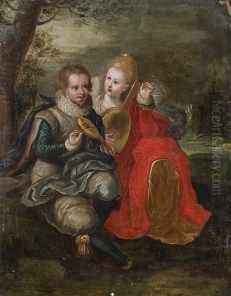 Musizierendes Paar Oil Painting by Gaspar van den Hoecke