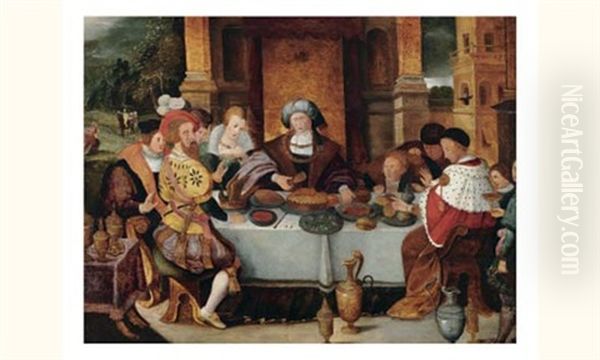 Scene De Banquet Oil Painting by Gaspar van den Hoecke