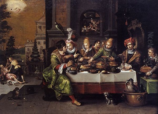 Scene De Banquet: Lazare Et Le Mauvais Riche Oil Painting by Gaspar van den Hoecke