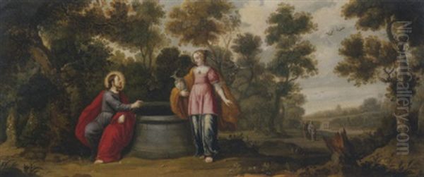 Christ And The Woman Of Samaria Oil Painting by Gaspar van den Hoecke