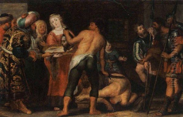 Salome Presents The Head Of John The Baptist To Herodias Oil Painting by Gaspar van den Hoecke